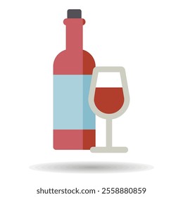 Wine bottle and glasses vector icon. Barbecue and bbq grill sign. Graph symbol for cooking web site and apps design, logo, app, UI