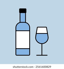 Wine bottle and glasses vector icon. Barbecue and bbq grill sign. Graph symbol for cooking web site and apps design, logo, app, UI