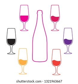 Wine bottle and glasses vector illustration clip art