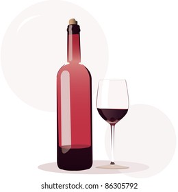 wine bottle with wine glasses vector illustration