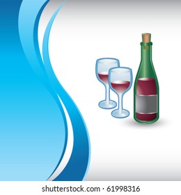 wine bottle and glasses vertical blue wave