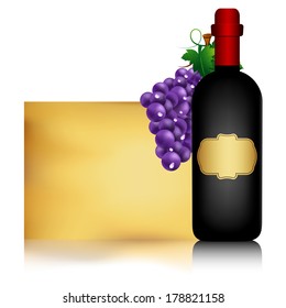 Wine bottle, grape and banner. EPS 10. Opacity and transparency used. Elements are layered. Easy to edit. 