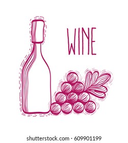 wine bottle with grape fruit