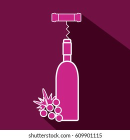 wine bottle with grape fruit and corkscrew