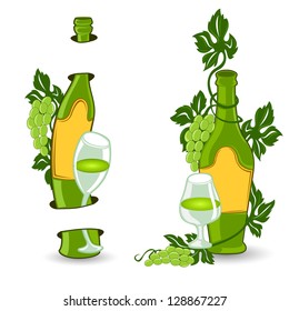 wine bottle with grape and glass