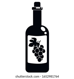 Wine bottle with grape icon. Vector stock illustration.