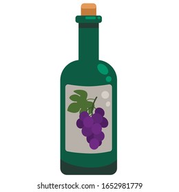 Wine bottle with grape icon. Vector stock illustration.