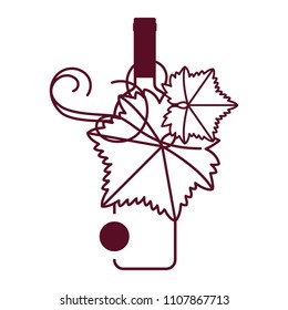 Wine bottle and grape leaves. Modern line style. Vector illustration, logo, symbol, winery icon. Design element of wine tasting or wine list.