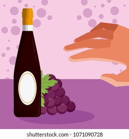 Wine bottle with grapes