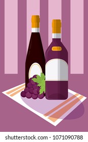 Wine bottle with grapes