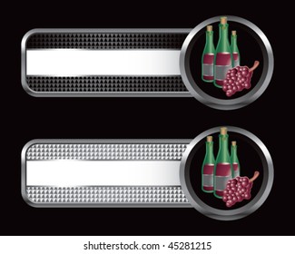 wine bottle and grapes black and silver checkered tabs
