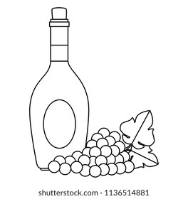 wine bottle and grapes cluster