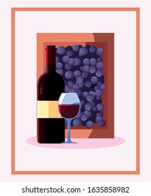 Wine bottle grapes and cup design, Winery alcohol drink beverage restaurant and celebration theme Vector illustration