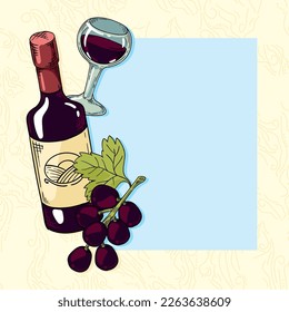 wine bottle and grapes with cup icons