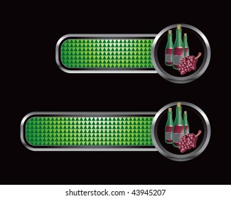 wine bottle and grapes green checkered banners