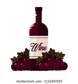 wine bottle and grapes icon flat