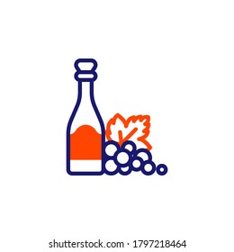 Wine bottle and grapes line icon. linear style sign for mobile concept and web design. Winemaking outline vector icon. Symbol, logo illustration. Vector graphics