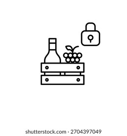 Weinflasche, Trauben und Schloss. Beschränkte Alkoholverteilung. Geschützte Landwirtschaft Pixel perfekt, bearbeitbares Strichvektorsymbol
