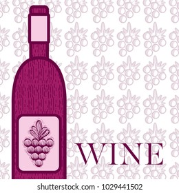 Wine bottle with grapes on background