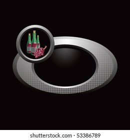 wine bottle and grapes round silver banner