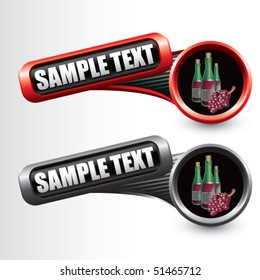 wine bottle and grapes tilted red and gray banners