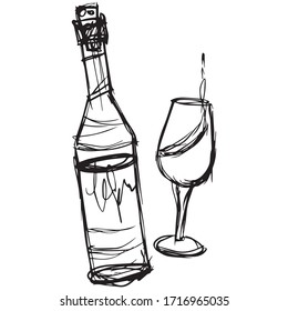 diseño gráfico de botellas de vino ilustración vectorial, dibujo de tatuajes artísticos 