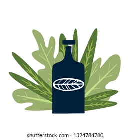  Wine bottle with greens on white background. Simple linear style, flat Vector Illustration.  home decor store emblem, scandinavian and minimal interior decoration, accessories and objects. 