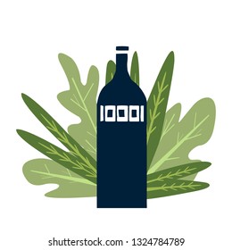  Wine bottle with greens on white background. Simple linear style, flat Vector Illustration.  home decor store emblem, scandinavian and minimal interior decoration, accessories and objects. 