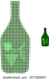 Wine bottle halftone dotted icon illustration. Halftone pattern contains circle elements. Vector illustration of wine bottle icon on a white background. Flat abstraction for wine bottle pictogram.