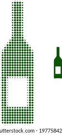Wine bottle halftone dotted icon illustration. Halftone pattern contains round elements. Vector illustration of wine bottle icon on a white background. Flat abstraction for wine bottle pictogram.