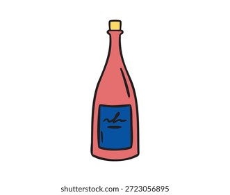 Weinflasche, handgezeichnetes Doodle. Vektorgrafik.