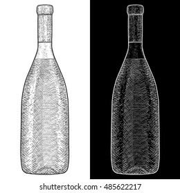 Wine bottle. Hand drawn sketch. Vector illustration isolated on white background