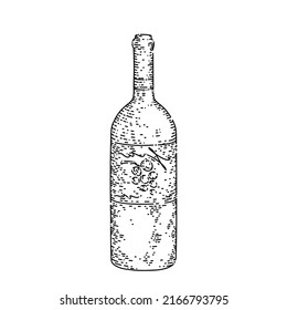 wine bottle hand drawn vector. glass drink, red grape, alcoohol old menu, wineryy wine bottle sketch. isolated black illustration