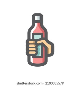 Wine bottle in hand Vector icon Cartoon illustration.