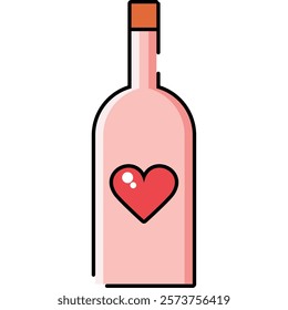 Wine bottle with Heart Isolated Vector Icon Illlustration