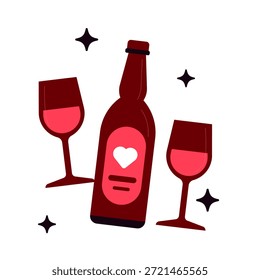 Garrafa De Vinho Com Rótulo De Coração Cercado Por Dois Óculos Para Celebração E Noite Romance Juntos