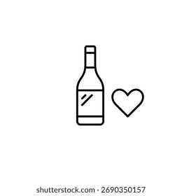 Botella de vino y corazón. Bebidas de calidad, alcohol aprobado. Clientes favoritos. Icono de Vector de trazo perfecto y editable