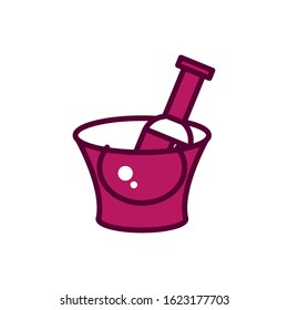 wine bottle ice bucket celebration drink beverage icon vector illustration line and filled