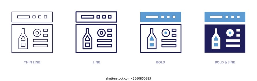 Wine bottle icon in 4 different styles. Thin Line, Line, Bold, and Bold Line. Duotone style. Editable stroke.