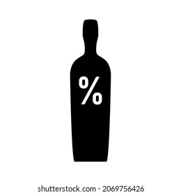 Wine Bottle Icon with Alcohol Volume Percentage Sign. Vector Image.