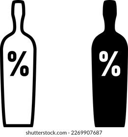 Wine Bottle Icon with Alcohol Volume Percentage Icon Sign Set. Vector Image.