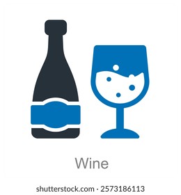 Wine and bottle icon concept