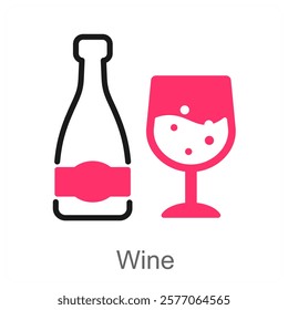 Wine and bottle icon concept