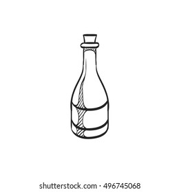 Wine bottle icon in doodle sketch lines. Drink romantic couple