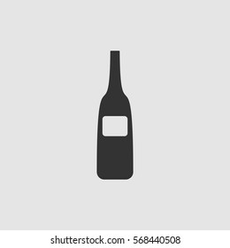 Wine bottle icon flat. Black pictogram on grey background. Vector illustration symbol
