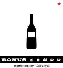 Wine bottle icon flat. Black pictogram on white background. Vector illustration symbol and bonus button open and closed lock, folder, star
