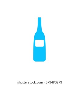 Wine bottle icon flat. Blue pictogram on white background. Vector illustration symbol