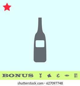 Wine bottle icon flat. Grey pictogram on blue background. Vector illustration symbol and bonus buttons medal, cow, earth, eye, calculator