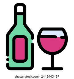 wine bottle icon in flat line style
