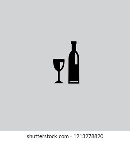 Wine bottle icon, flat sign filled for mobile concept and web design. Drinking alcohol solid icon.